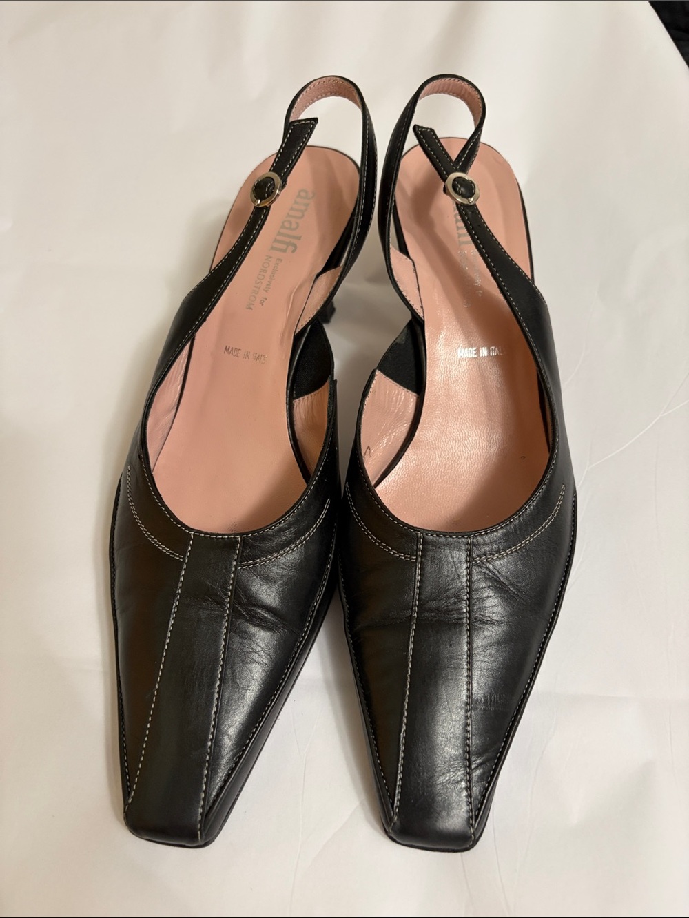 Amalfi Exclusively For Nordstrom Black Leather Slingback Flats Made in Italy